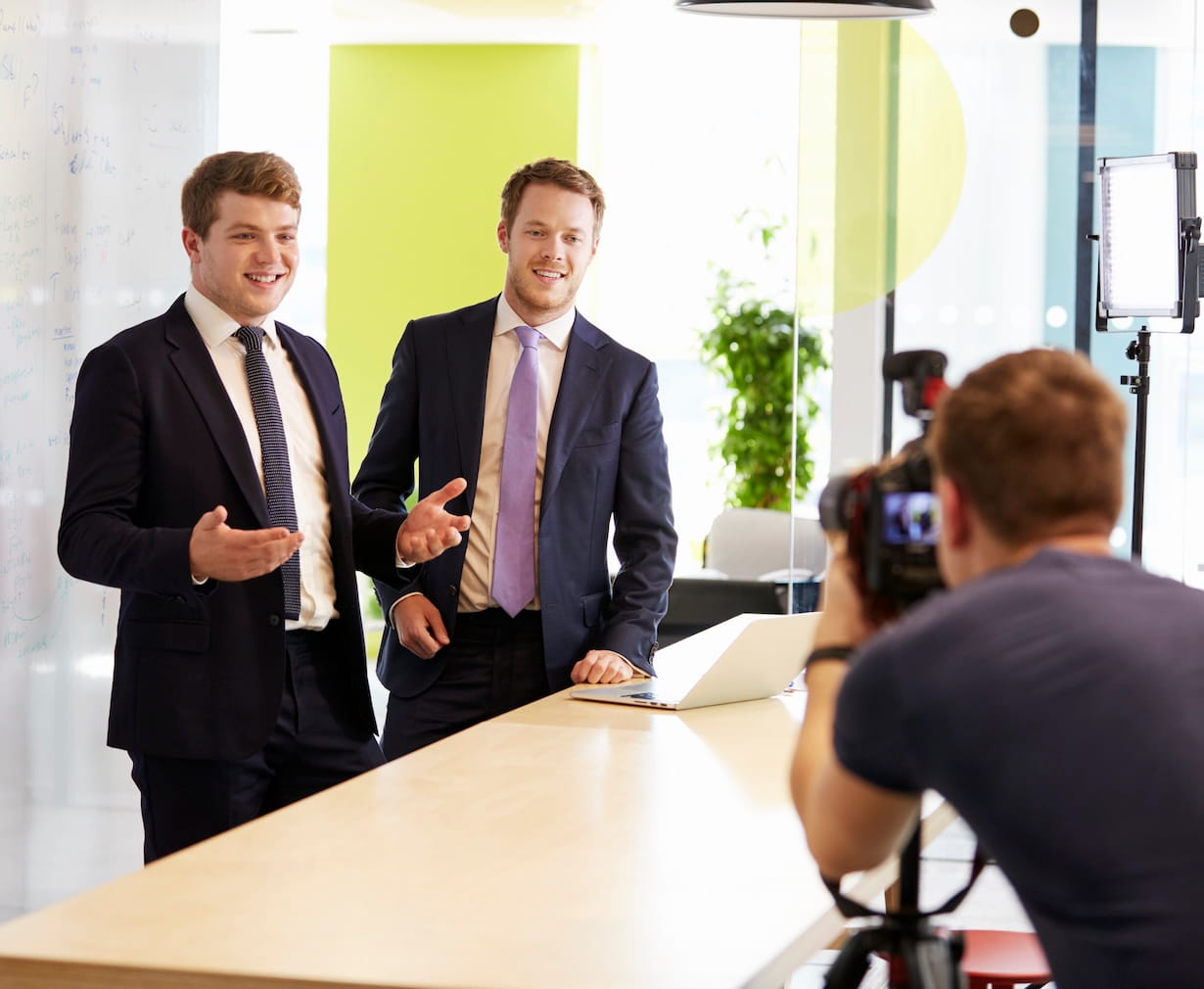 Videographer records commercial for local business