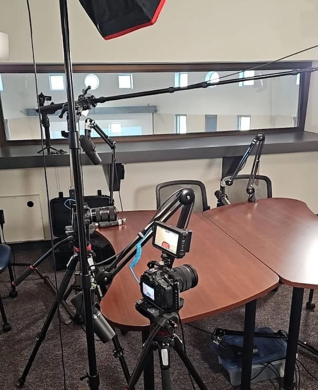 Getting set up for a video shoot