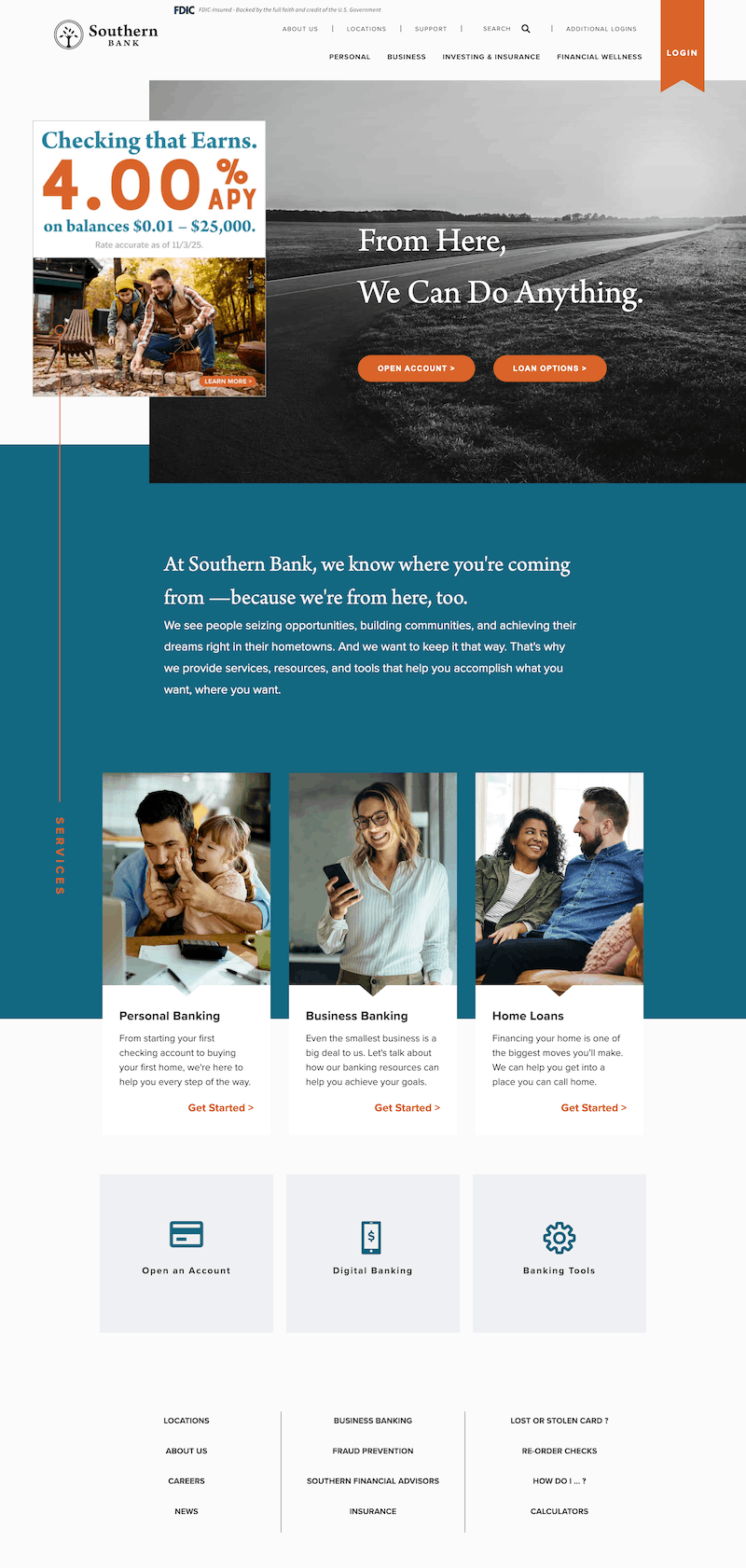 Southern Bank website full homepage screenshot